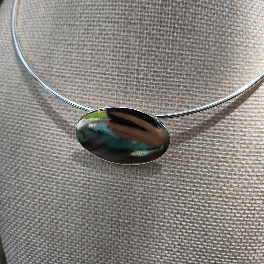 Tiffany & Co. Sterling Silver Oval Plate Tag Pendant Wire Collar Choker Necklace - Picture 7 of 12